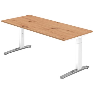 HAMMERBACHER VXB019 höhenverstellbarer Schreibtisch asteiche rechteckig, C-Fuß-Gestell weiß 180,0 x 80,0 cm