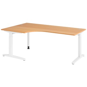 HAMMERBACHER VXB82 höhenverstellbarer Schreibtisch buche L-Form, C-Fuß-Gestell weiß 200,0 x 120,0 cm