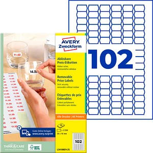 AVERY Zweckform Preisetiketten weiß ablösbar 26,0 x 16,0 mm, 25 Blatt