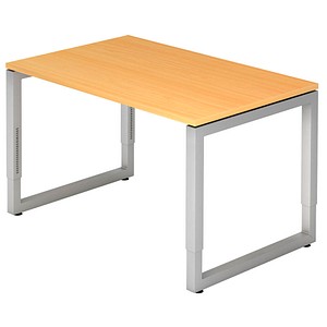 HAMMERBACHER RS12 höhenverstellbarer Schreibtisch buche rechteckig, O-Fuß-Gestell silber 120,0 x 80,0 cm