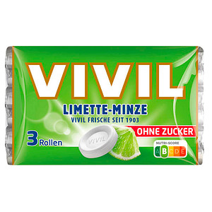 VIVIL® Limette-Minze ohne Zucker Bonbons 84,0 g, 3 Rollen