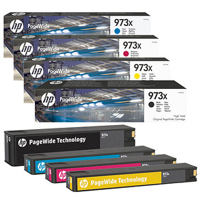 HP 973X(L0S07AE/F6T81AE/F6T82AE/F6T83AE) schwarz, cyan, magenta, gelb Druckerpatronen, 4er-Set