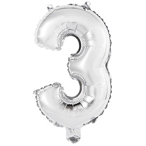 amscan® Folienballon Mini, Zahl 3 silber, 1 St.