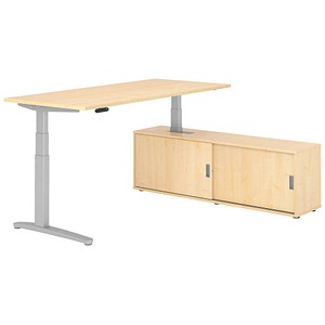 HAMMERBACHER XBHM19SB elektrisch höhenverstellbarer Schreibtisch ahorn rechteckig, C-Fuß-Gestell silber 180,0 x 80,0 cm