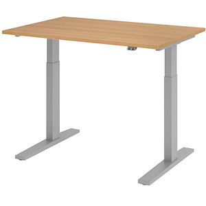 HAMMERBACHER XMKA12 elektrisch höhenverstellbarer Schreibtisch eiche rechteckig, C-Fuß-Gestell silber 120,0 x 80,0 cm