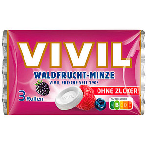 VIVIL® Waldfrucht-Minze ohne Zucker Bonbons 84,0 g, 3 Rollen