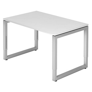HAMMERBACHER RS12 höhenverstellbarer Schreibtisch weiß rechteckig, O-Fuß-Gestell silber 120,0 x 80,0 cm