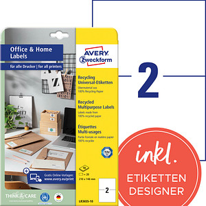 AVERY Zweckform Etiketten LR3655-10 weiß 210,0 x 148,0 mm, 10 Blatt