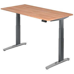 HAMMERBACHER VXBHM16 elektrisch höhenverstellbarer Schreibtisch nussbaum rechteckig, C-Fuß-Gestell grau 160,0 x 80,0 cm
