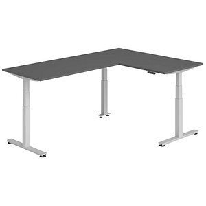 HAMMERBACHER XDSMW1616 elektrisch höhenverstellbarer Schreibtisch grafit rechteckig, T-Fuß-Gestell silber 160,0 x 240,0 cm
