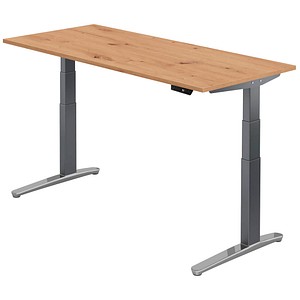 HAMMERBACHER VXBHM19 elektrisch höhenverstellbarer Schreibtisch asteiche rechteckig, C-Fuß-Gestell grau 180,0 x 80,0 cm