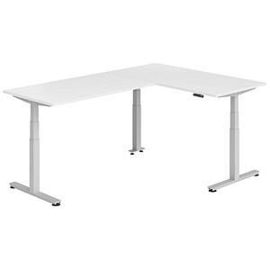 HAMMERBACHER XDSMW1616 elektrisch höhenverstellbarer Schreibtisch weiß rechteckig, T-Fuß-Gestell silber 160,0 x 240,0 cm