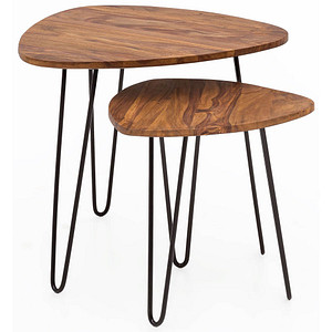 WOHNLING Beistelltische-Set Nierenform Massivholz sheesham, 1 Set
