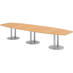 HAMMERBACHER Konferenztisch KT40S buche Tonnenform, Rundrohr silber, 400,0 x 85,0 - 130,0 x 74,0 cm