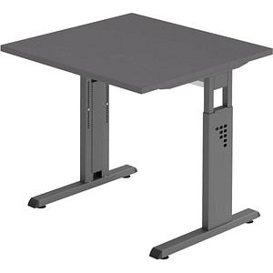 HAMMERBACHER OS 08 Gradeo höhenverstellbarer Schreibtisch grafit quadratisch, C-Fuß-Gestell grau 80,0 x 80,0 cm