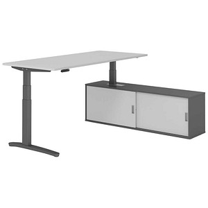 HAMMERBACHER XBHM19SB elektrisch höhenverstellbarer Schreibtisch lichtgrau rechteckig, C-Fuß-Gestell grau 180,0 x 80,0 cm