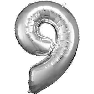 amscan® Folienballon Zahl 9 silber, 1 St.