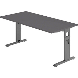 HAMMERBACHER OS 16 höhenverstellbarer Schreibtisch grafit rechteckig, C-Fuß-Gestell grau 160,0 x 80,0 cm
