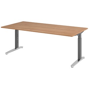 HAMMERBACHER VXB2E höhenverstellbarer Schreibtisch nussbaum rechteckig, C-Fuß-Gestell grau 200,0 x 100,0 cm