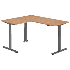 HAMMERBACHER XDSMW1908 elektrisch höhenverstellbarer Schreibtisch nussbaum rechteckig, T-Fuß-Gestell grau 180,0 x 160,0 cm