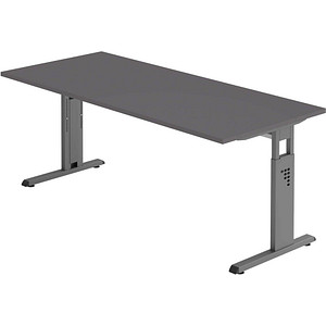 HAMMERBACHER OS 19 höhenverstellbarer Schreibtisch grafit rechteckig, C-Fuß-Gestell grau 180,0 x 80,0 cm