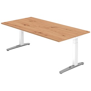 HAMMERBACHER VXB2E höhenverstellbarer Schreibtisch asteiche rechteckig, C-Fuß-Gestell weiß 200,0 x 100,0 cm