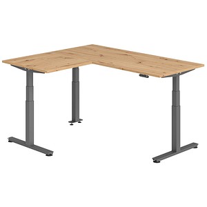 HAMMERBACHER XDSMW1908 elektrisch höhenverstellbarer Schreibtisch asteiche rechteckig, T-Fuß-Gestell grau 180,0 x 160,0 cm