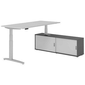 HAMMERBACHER XBHM19SB elektrisch höhenverstellbarer Schreibtisch lichtgrau rechteckig, C-Fuß-Gestell silber 180,0 x 80,0 cm