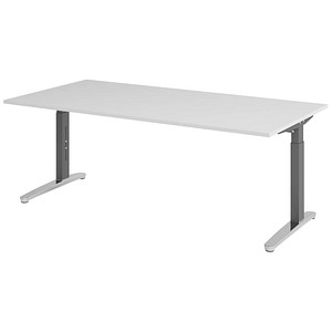 HAMMERBACHER VXB2E höhenverstellbarer Schreibtisch lichtgrau rechteckig, C-Fuß-Gestell grau 200,0 x 100,0 cm
