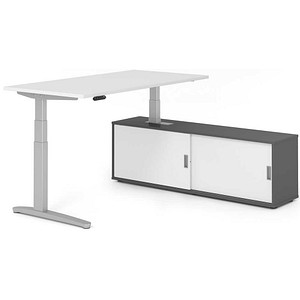 HAMMERBACHER XBHM16SB elektrisch höhenverstellbarer Schreibtisch weiß rechteckig, C-Fuß-Gestell silber 160,0 x 80,0 cm