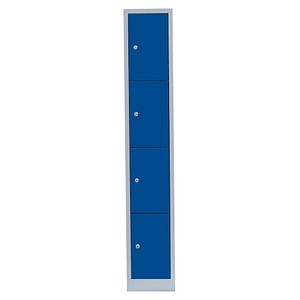 LÜLLMANN Schließfachschrank lichtgrau, enzianblau 520411, 4 Schließfächer 31,5 x 50,0 x 180,0 cm