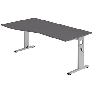 HAMMERBACHER OS 18 höhenverstellbarer Schreibtisch grafit Trapezform, C-Fuß-Gestell silber 180,0 x 80,0/100,0 cm