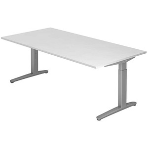 HAMMERBACHER VXB2E höhenverstellbarer Schreibtisch weiß rechteckig, C-Fuß-Gestell silber 200,0 x 100,0 cm