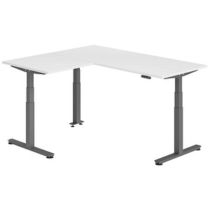 HAMMERBACHER XDSMW1908 elektrisch höhenverstellbarer Schreibtisch weiß rechteckig, T-Fuß-Gestell grau 180,0 x 160,0 cm