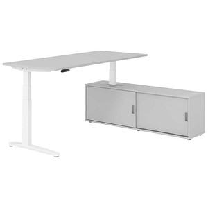 HAMMERBACHER XBHM19SB elektrisch höhenverstellbarer Schreibtisch lichtgrau rechteckig, C-Fuß-Gestell weiß 180,0 x 80,0 cm