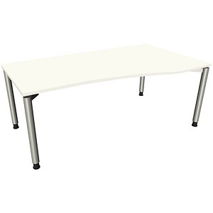fm fastline höhenverstellbarer Schreibtisch weiß Bogenform, 4-Fuß-Gestell silber 180,0 x 80,0/100,0 cm