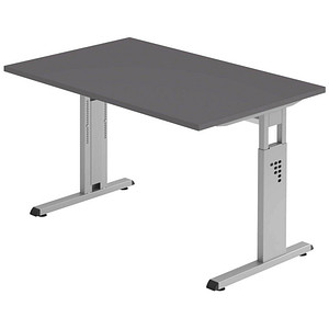 HAMMERBACHER OS 12 höhenverstellbarer Schreibtisch grafit rechteckig, C-Fuß-Gestell silber 120,0 x 80,0 cm