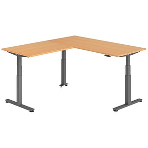 HAMMERBACHER XDSMW1912 elektrisch höhenverstellbarer Schreibtisch buche rechteckig, T-Fuß-Gestell grau 180,0 x 200,0 cm