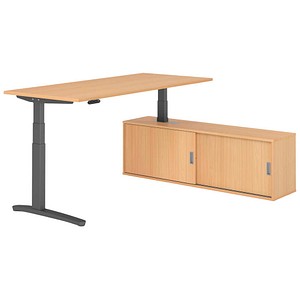 HAMMERBACHER XBHM19SB elektrisch höhenverstellbarer Schreibtisch buche rechteckig, C-Fuß-Gestell grau 180,0 x 80,0 cm
