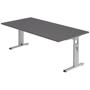 HAMMERBACHER OS 2E höhenverstellbarer Schreibtisch grafit rechteckig, C-Fuß-Gestell silber 200,0 x 100,0 cm