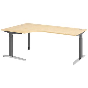 HAMMERBACHER VXB82 höhenverstellbarer Schreibtisch ahorn L-Form, C-Fuß-Gestell grau 200,0 x 120,0 cm