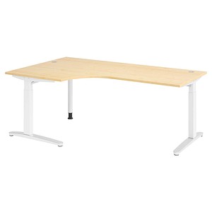 HAMMERBACHER VXB82 höhenverstellbarer Schreibtisch ahorn L-Form, C-Fuß-Gestell weiß 200,0 x 120,0 cm