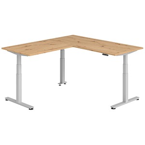 HAMMERBACHER XDSMW1912 elektrisch höhenverstellbarer Schreibtisch asteiche rechteckig, T-Fuß-Gestell silber 180,0 x 200,0 cm