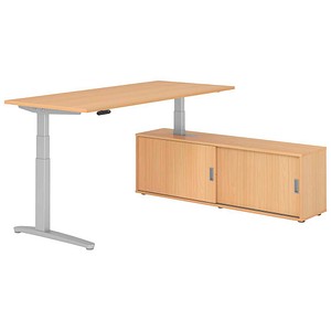 HAMMERBACHER XBHM19SB elektrisch höhenverstellbarer Schreibtisch buche rechteckig, C-Fuß-Gestell silber 180,0 x 80,0 cm