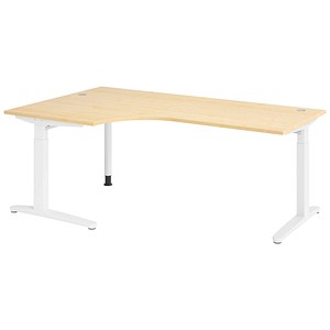 HAMMERBACHER VXB82 höhenverstellbarer Schreibtisch ahorn L-Form, C-Fuß-Gestell weiß 200,0 x 120,0 cm
