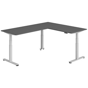 HAMMERBACHER XDSMW1916 elektrisch höhenverstellbarer Schreibtisch grafit rechteckig, T-Fuß-Gestell silber 180,0 x 240,0 cm