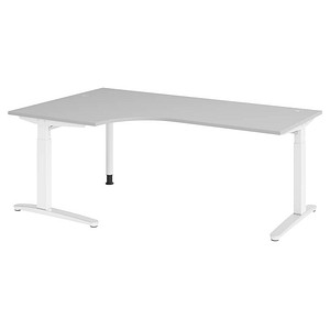 HAMMERBACHER VXB82 höhenverstellbarer Schreibtisch lichtgrau L-Form, C-Fuß-Gestell weiß 200,0 x 120,0 cm