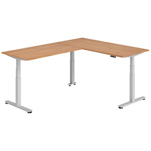 HAMMERBACHER XDSMW1916 elektrisch höhenverstellbarer Schreibtisch nussbaum rechteckig, T-Fuß-Gestell silber 180,0 x 240,0 cm