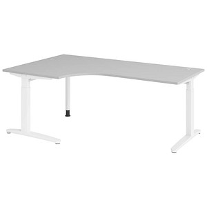 HAMMERBACHER VXB82 höhenverstellbarer Schreibtisch lichtgrau L-Form, C-Fuß-Gestell weiß 200,0 x 120,0 cm