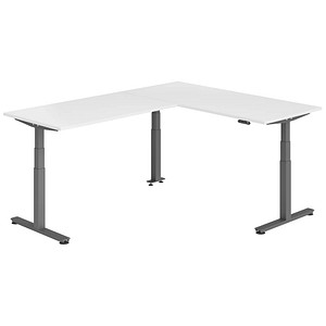 HAMMERBACHER XDSMW1916 elektrisch höhenverstellbarer Schreibtisch weiß rechteckig, T-Fuß-Gestell grau 180,0 x 240,0 cm
